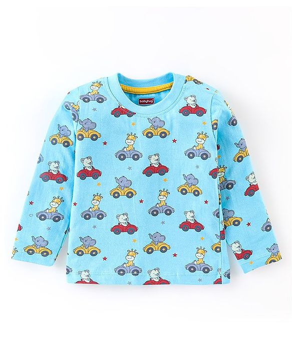 Babyhug Cotton Knit Full Sleeves Animal Print Night Suit - Blue
