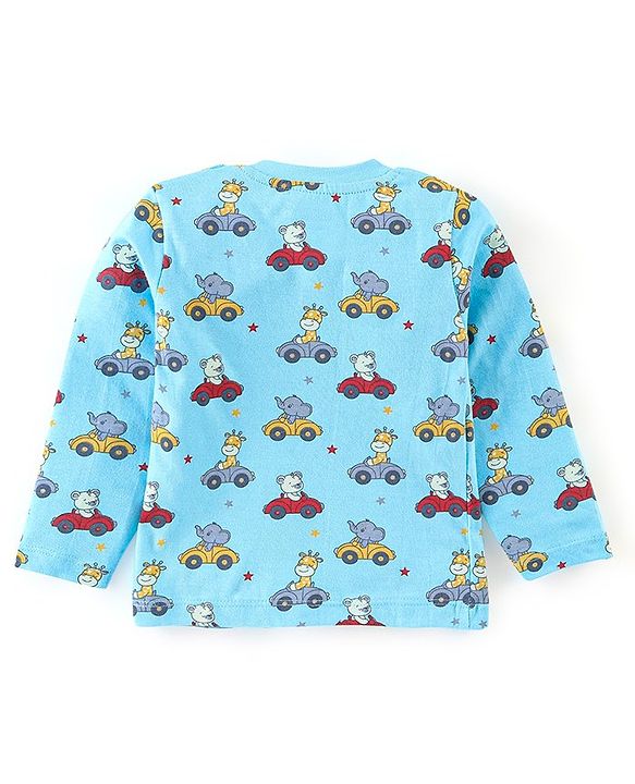 Babyhug Cotton Knit Full Sleeves Animal Print Night Suit - Blue