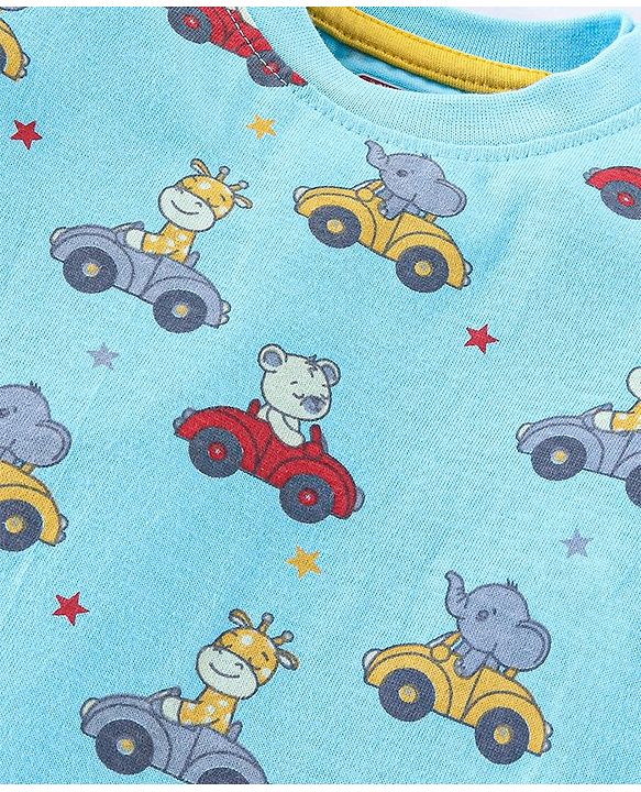 Babyhug Cotton Knit Full Sleeves Animal Print Night Suit - Blue