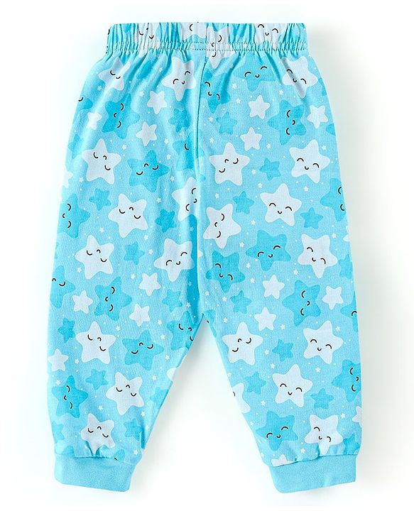 Babyhug Cotton Knit Half Sleeves Star Print Night Suit - Blue