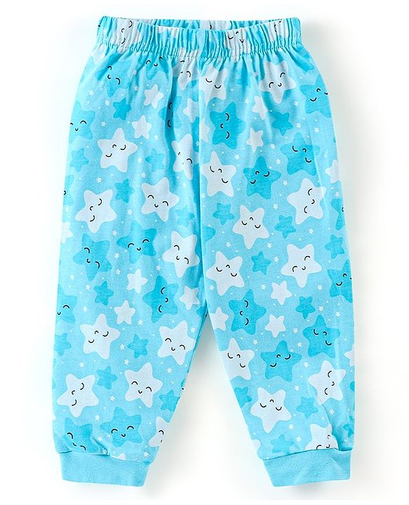 Babyhug Cotton Knit Half Sleeves Star Print Night Suit - Blue