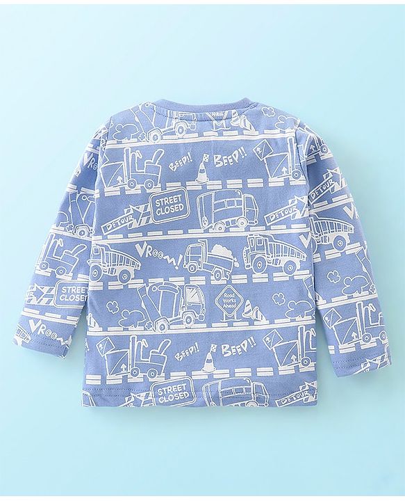 Babyhug Cotton Jersey Full Sleeves Night Suit Trucks Print - Blue