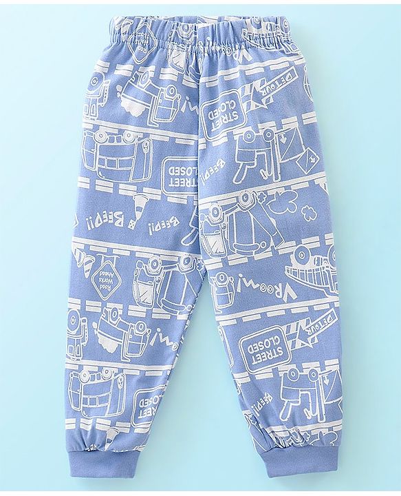 Babyhug Cotton Jersey Full Sleeves Night Suit Trucks Print - Blue