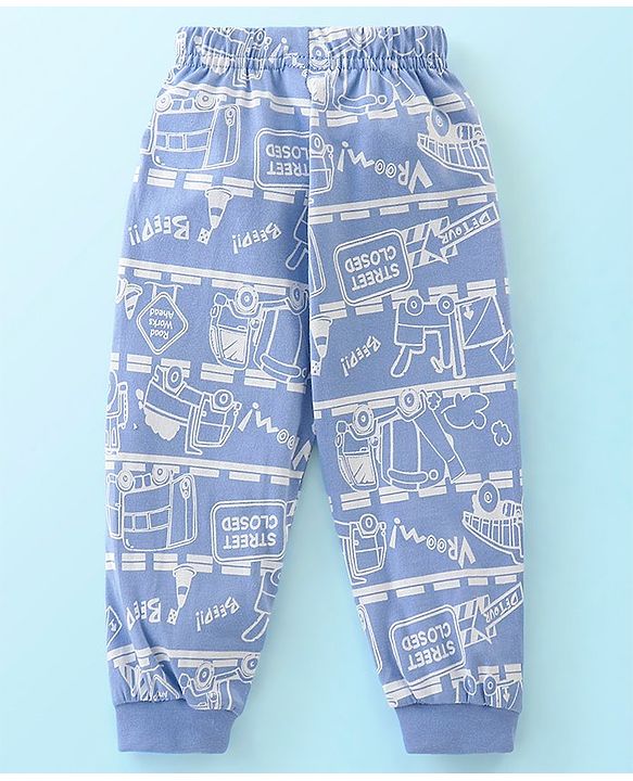 Babyhug Cotton Jersey Full Sleeves Night Suit Trucks Print - Blue