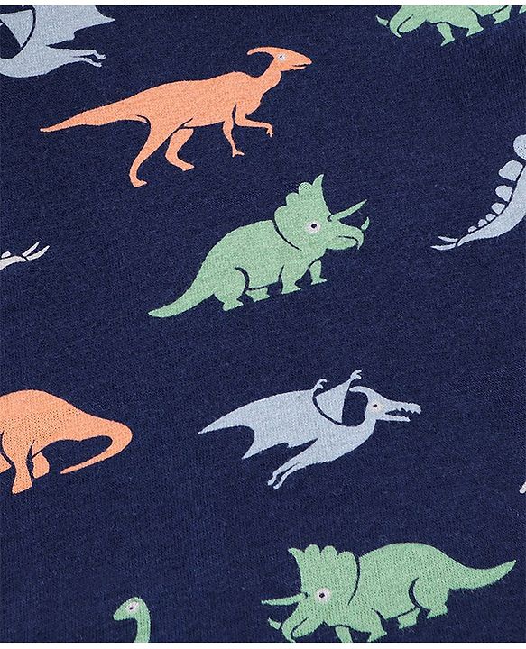 Babyhug Cotton Knit Half Sleeves Night Suit with Dino Print - Navy Blue