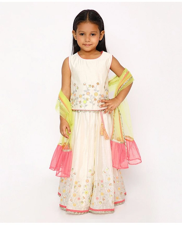 Pink White Golden Detail Lehanga Choli Set for Girls 6 Months to 6 Years  #56706 | Buy Online @ DesiClik.com, USA
