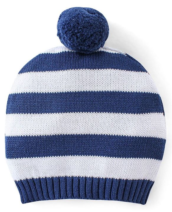 Babyhug Organic Cotton Knit Full Sleeves Striped Sweater Set with Penguin Design - Navy & Grey