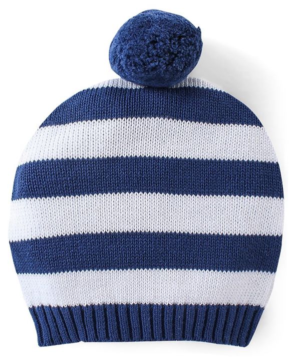 Babyhug Organic Cotton Knit Full Sleeves Striped Sweater Set with Penguin Design - Navy & Grey