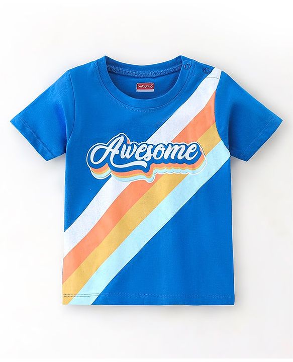 Babyhug 100% Cotton Knit Half Sleeves T-Shirt with Graphics Text Print - Blue