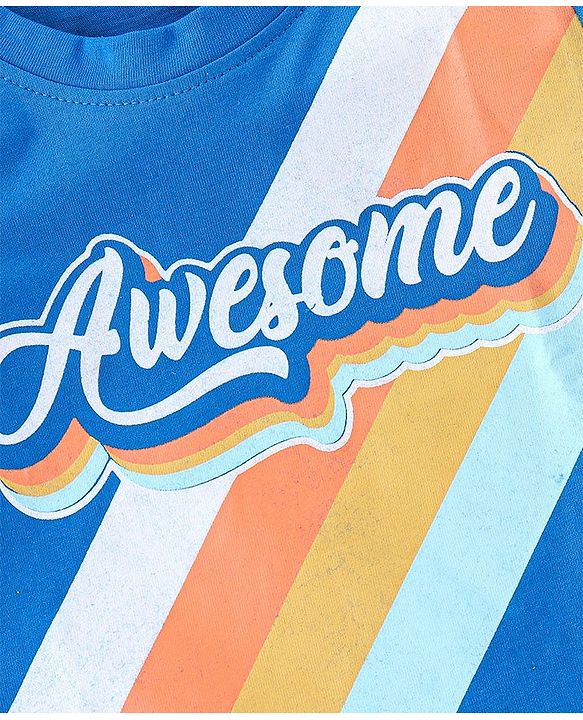 Babyhug 100% Cotton Knit Half Sleeves T-Shirt with Graphics Text Print - Blue