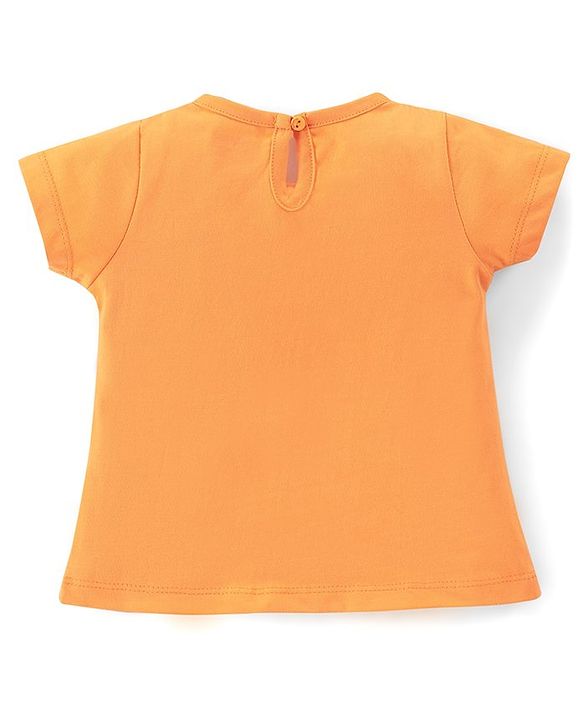 Babyhug Cotton Half Sleeves Tee With Kitty Graphics- Orange