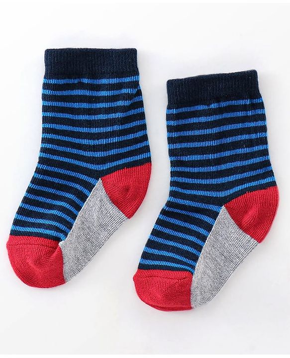 Cutewalk By Babyhug Cotton Anti Bacterial Ankle Length Striped & Ball Print Socks Pack of 3 - Grey White & Blue