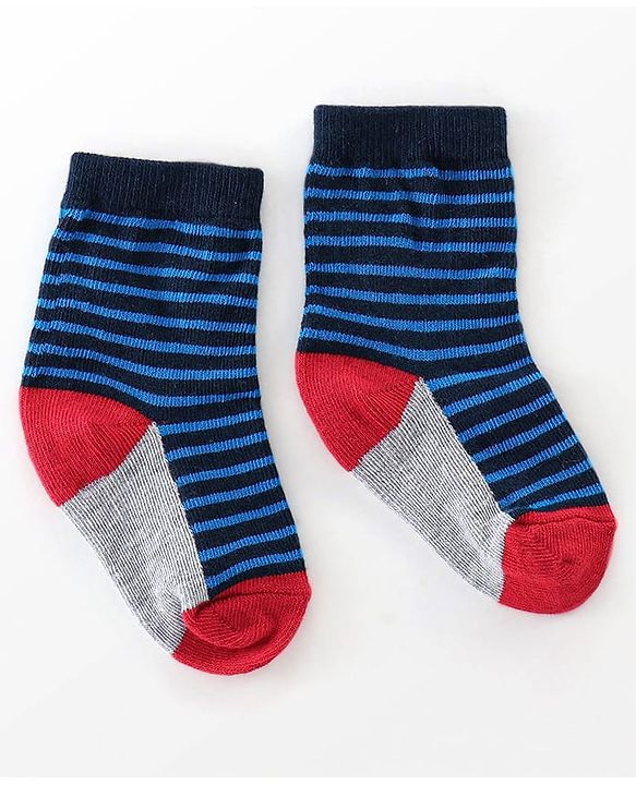 Cutewalk By Babyhug Cotton Anti Bacterial Ankle Length Striped & Ball Print Socks Pack of 3 - Grey White & Blue