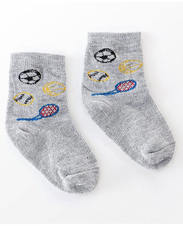 Cutewalk By Babyhug Cotton Anti Bacterial Ankle Length Striped & Ball Print Socks Pack of 3 - Grey White & Blue