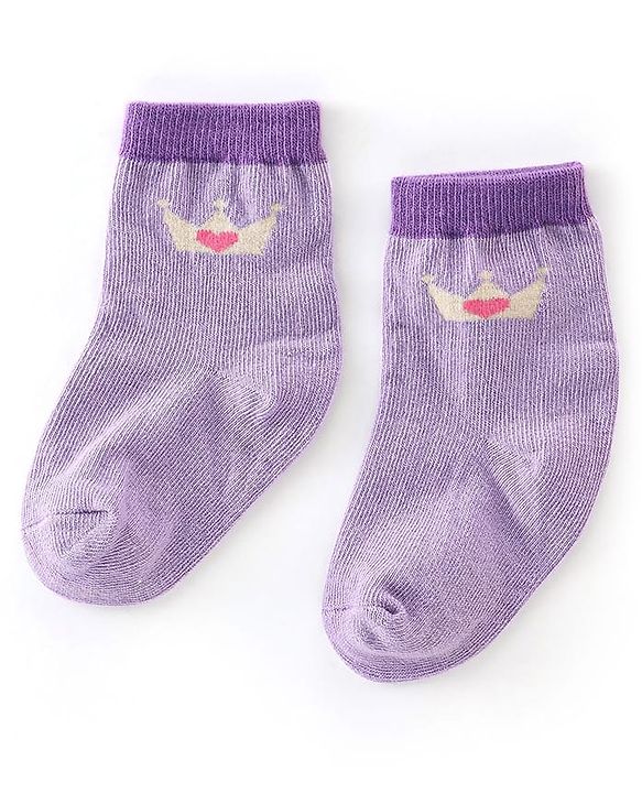 Cutewalk By Babyhug Cotton Anti Bacterial Ankle Length Striped Socks Pack of 3 - Purple & Pink