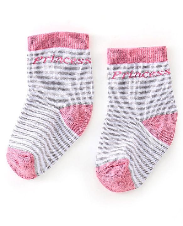 Cutewalk By Babyhug Cotton Anti Bacterial Ankle Length Striped Socks Pack of 3 - Purple & Pink