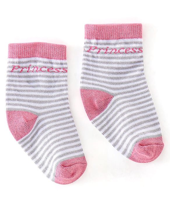 Cutewalk By Babyhug Cotton Anti Bacterial Ankle Length Striped Socks Pack of 3 - Purple & Pink