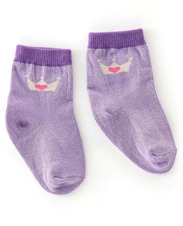 Cutewalk By Babyhug Cotton Anti Bacterial Ankle Length Striped Socks Pack of 3 - Purple & Pink