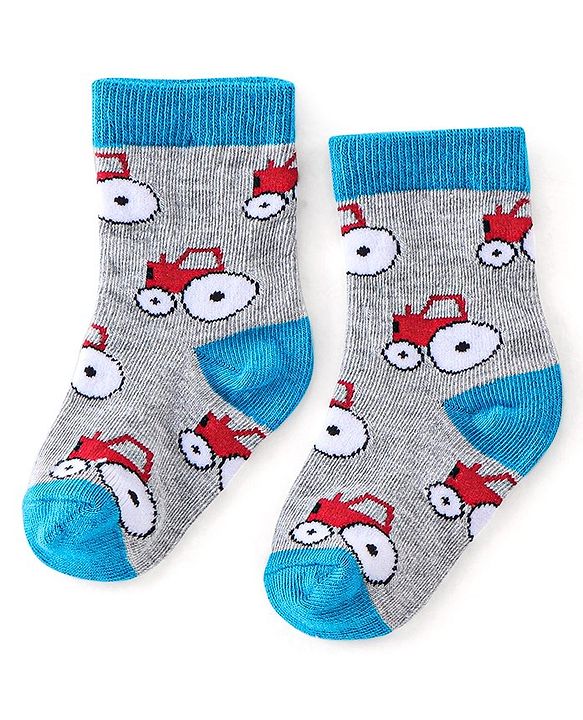 Cutewalk By Babyhug Cotton Anti Bacterial Ankle Length Car Print Socks Pack of 5 - Red Blue & Grey