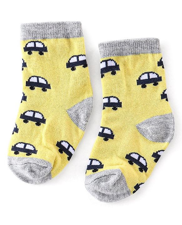 Cutewalk By Babyhug Cotton Anti Bacterial Ankle Length Car Print Socks Pack of 5 - Red Blue & Grey