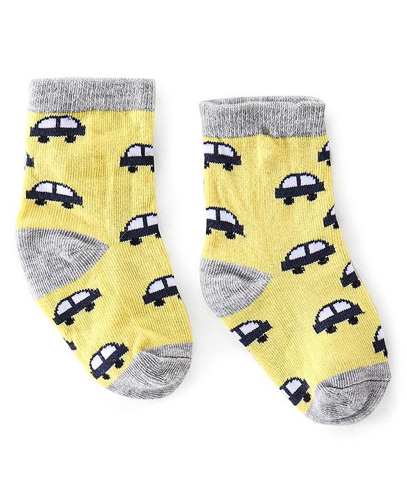 Cutewalk By Babyhug Cotton Anti Bacterial Ankle Length Car Print Socks Pack of 5 - Red Blue & Grey