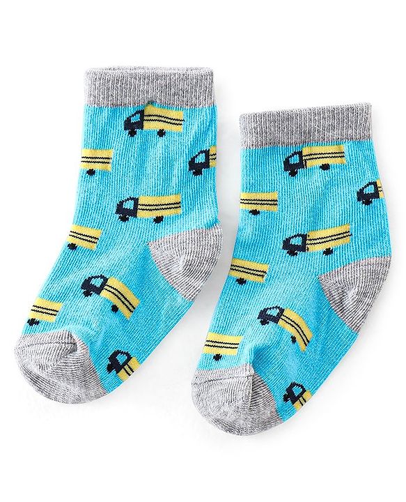 Cutewalk By Babyhug Cotton Anti Bacterial Ankle Length Car Print Socks Pack of 5 - Red Blue & Grey