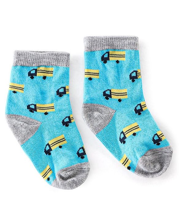 Cutewalk By Babyhug Cotton Anti Bacterial Ankle Length Car Print Socks Pack of 5 - Red Blue & Grey