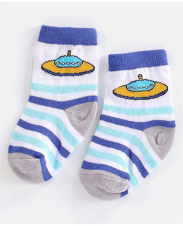Cutewalk By Babyhug Cotton Anti Bacterial Ankle Length Space Design Socks Pack of 5 - Grey Blue & White