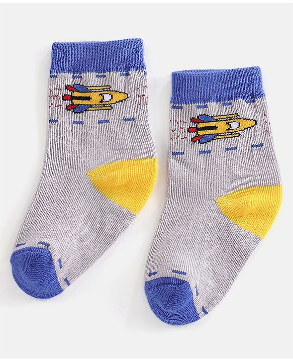 Cutewalk By Babyhug Cotton Anti Bacterial Ankle Length Space Design Socks Pack of 5 - Grey Blue & White