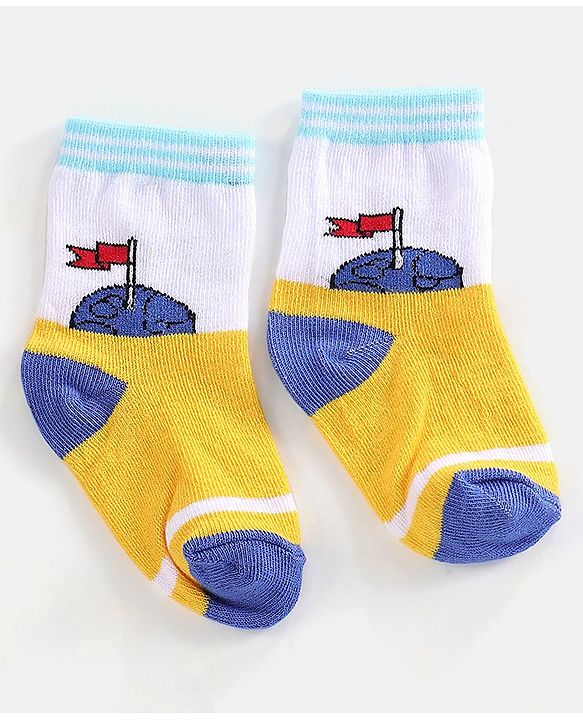 Cutewalk By Babyhug Cotton Anti Bacterial Ankle Length Space Design Socks Pack of 5 - Grey Blue & White