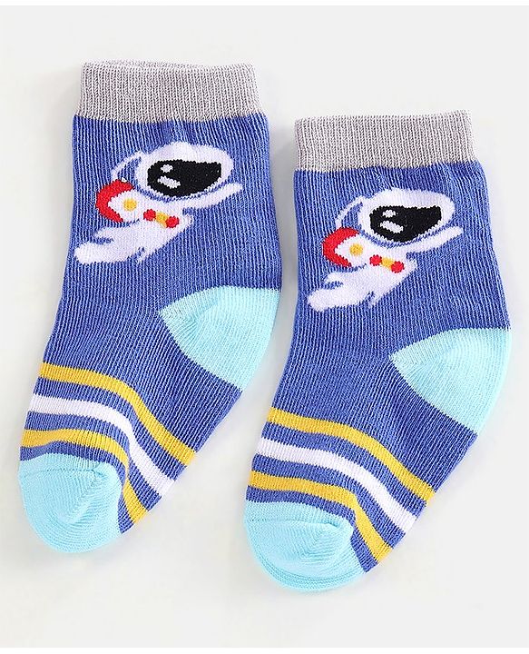 Cutewalk By Babyhug Cotton Anti Bacterial Ankle Length Space Design Socks Pack of 5 - Grey Blue & White