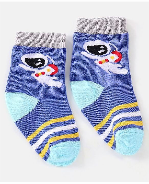 Cutewalk By Babyhug Cotton Anti Bacterial Ankle Length Space Design Socks Pack of 5 - Grey Blue & White