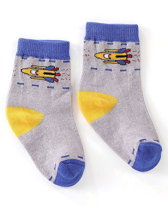 Cutewalk By Babyhug Cotton Anti Bacterial Ankle Length Space Design Socks Pack of 5 - Grey Blue & White