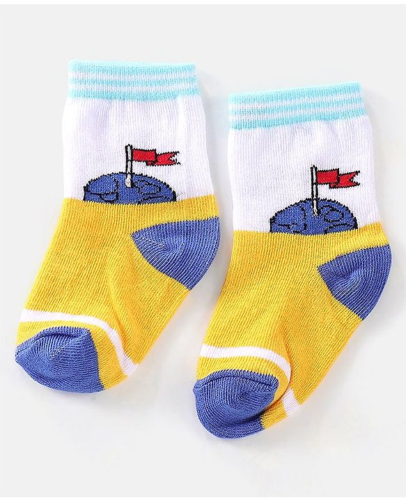 Cutewalk By Babyhug Cotton Anti Bacterial Ankle Length Space Design Socks Pack of 5 - Grey Blue & White