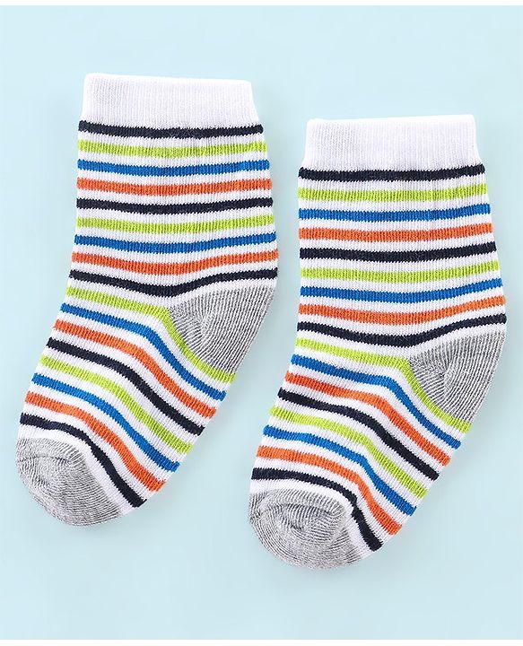 Cute Walk by Babyhug Cotton Knit Anti Bacterial Ankle Length Socks Stripes & Ball Design Pack of 5 - Black Grey & White