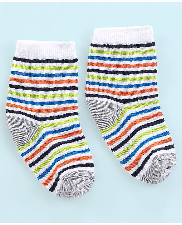 Cute Walk by Babyhug Cotton Knit Anti Bacterial Ankle Length Socks Stripes & Ball Design Pack of 5 - Black Grey & White