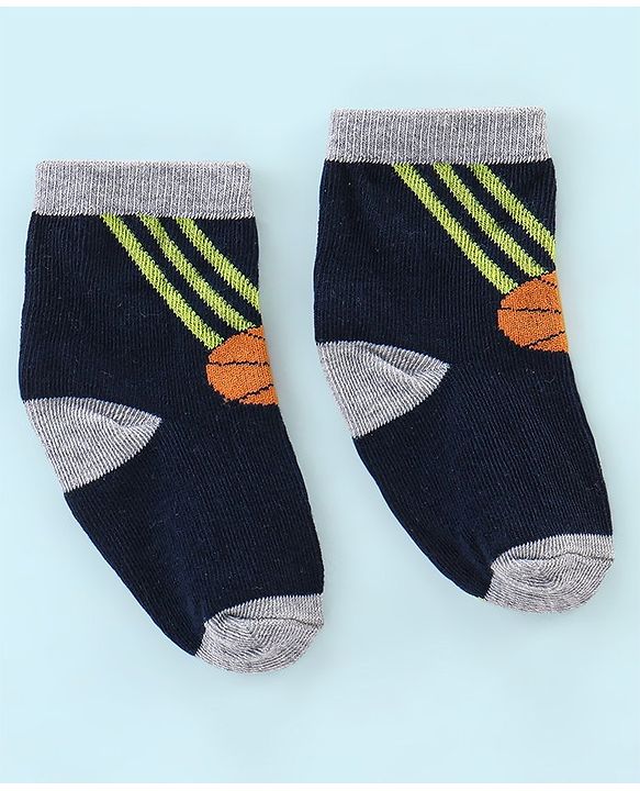 Cute Walk by Babyhug Cotton Knit Anti Bacterial Ankle Length Socks Stripes & Ball Design Pack of 5 - Black Grey & White