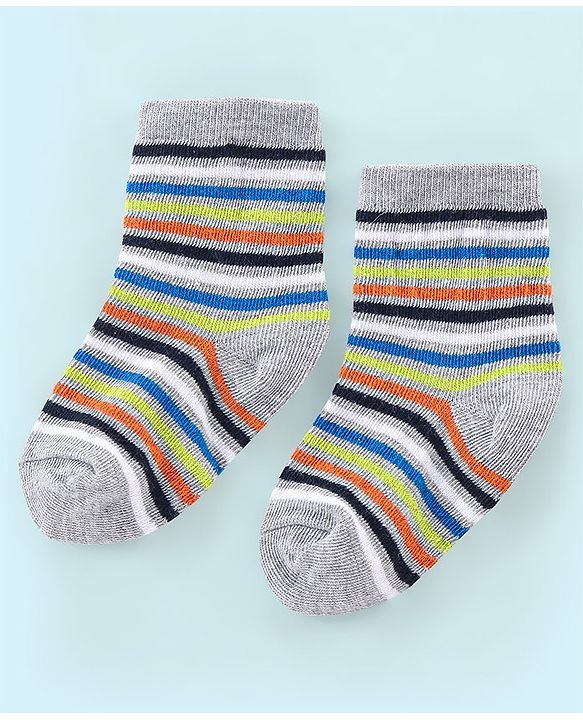 Cute Walk by Babyhug Cotton Knit Anti Bacterial Ankle Length Socks Stripes & Ball Design Pack of 5 - Black Grey & White