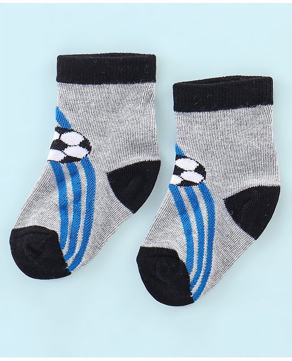 Cute Walk by Babyhug Cotton Knit Anti Bacterial Ankle Length Socks Stripes & Ball Design Pack of 5 - Black Grey & White