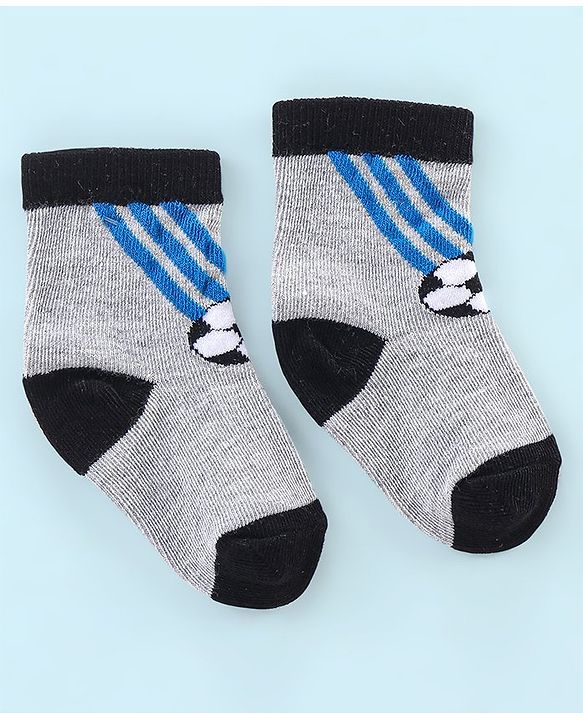 Cute Walk by Babyhug Cotton Knit Anti Bacterial Ankle Length Socks Stripes & Ball Design Pack of 5 - Black Grey & White