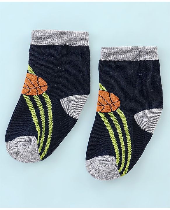 Cute Walk by Babyhug Cotton Knit Anti Bacterial Ankle Length Socks Stripes & Ball Design Pack of 5 - Black Grey & White