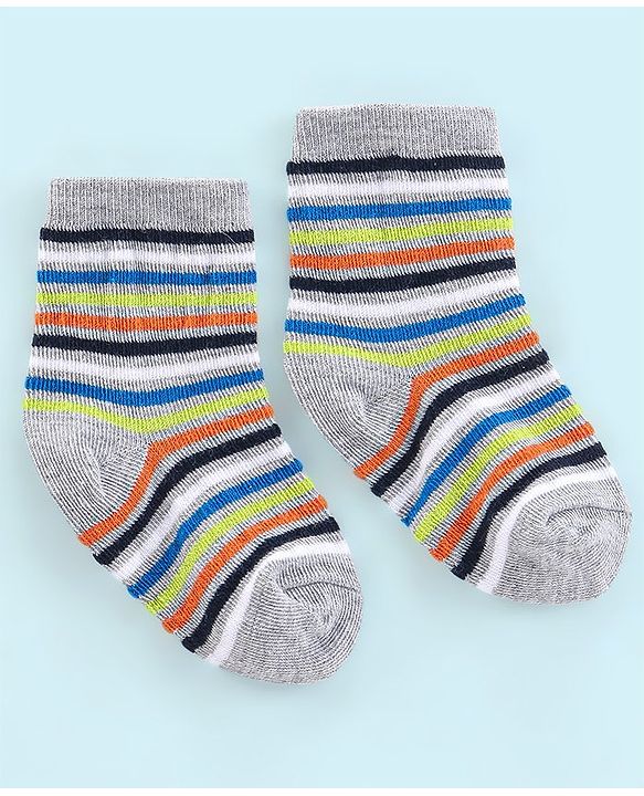 Cute Walk by Babyhug Cotton Knit Anti Bacterial Ankle Length Socks Stripes & Ball Design Pack of 5 - Black Grey & White