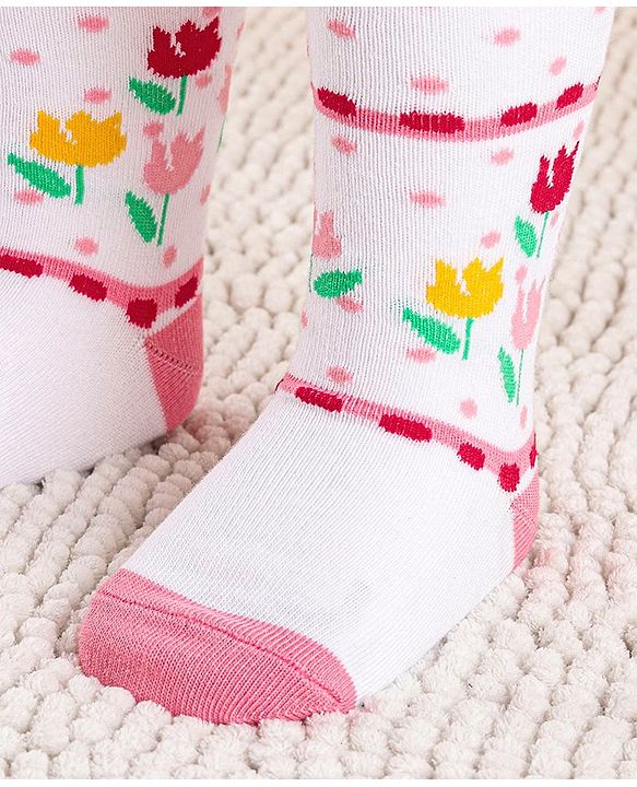 Cute Walk by Babyhug Cotton Antibacterial Striped Footed Tights - White