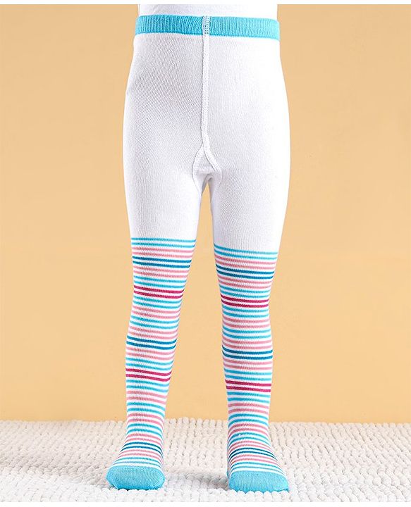 Cute Walk by Babyhug Cotton Antibacterial Striped Footed Tights - White