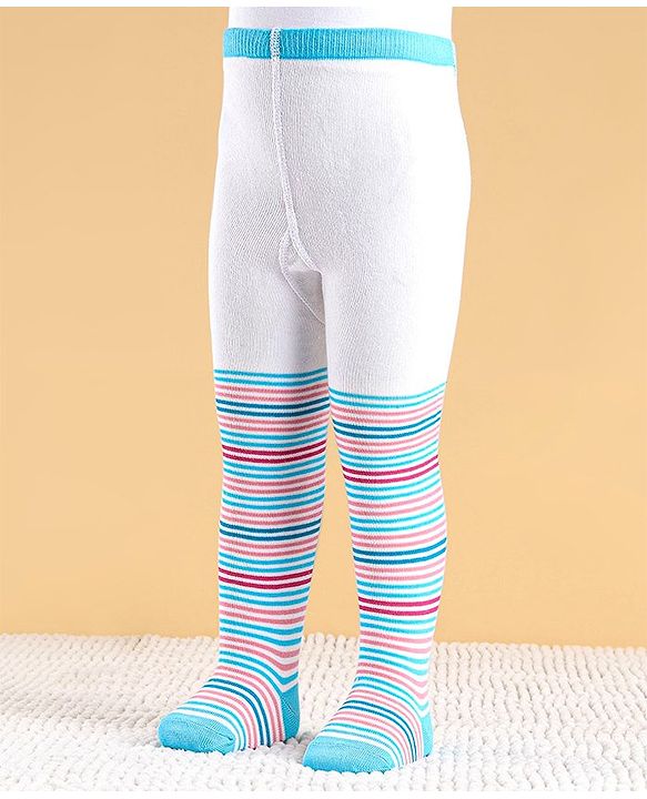 Cute Walk by Babyhug Cotton Antibacterial Striped Footed Tights - White