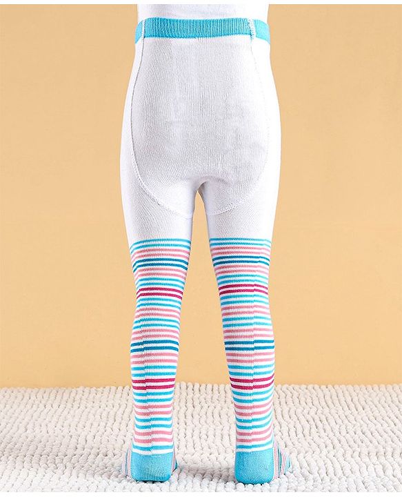 Cute Walk by Babyhug Cotton Antibacterial Striped Footed Tights - White