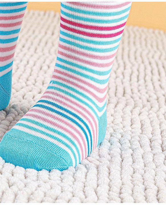 Cute Walk by Babyhug Cotton Antibacterial Striped Footed Tights - White