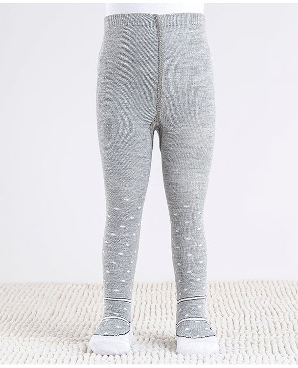 Cute Walk by Babyhug Cotton Antibacterial Dot Print Footed Tights - Grey
