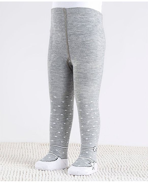 Cute Walk by Babyhug Cotton Antibacterial Dot Print Footed Tights - Grey
