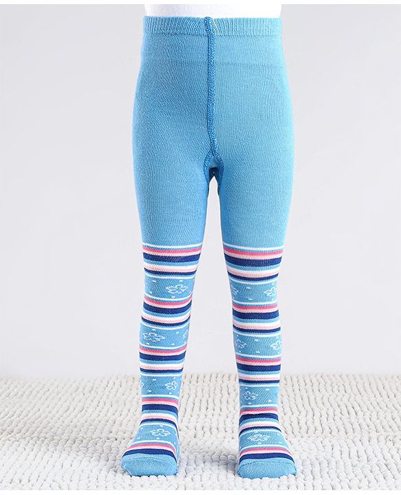 Cute Walk by Babyhug Cotton Antibacterial Striped Footed Tights - Blue